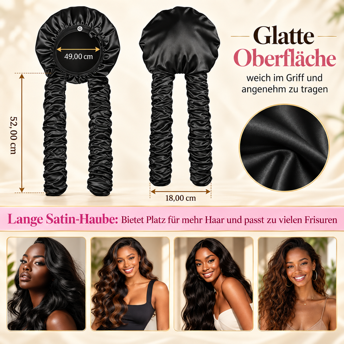 Satingewebe Schlafhaube mit Lockenband